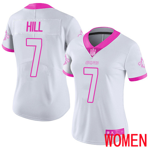 New Orleans Saints Limited White Pink Women Taysom Hill Jersey NFL Football #7 Rush Fashion Jersey